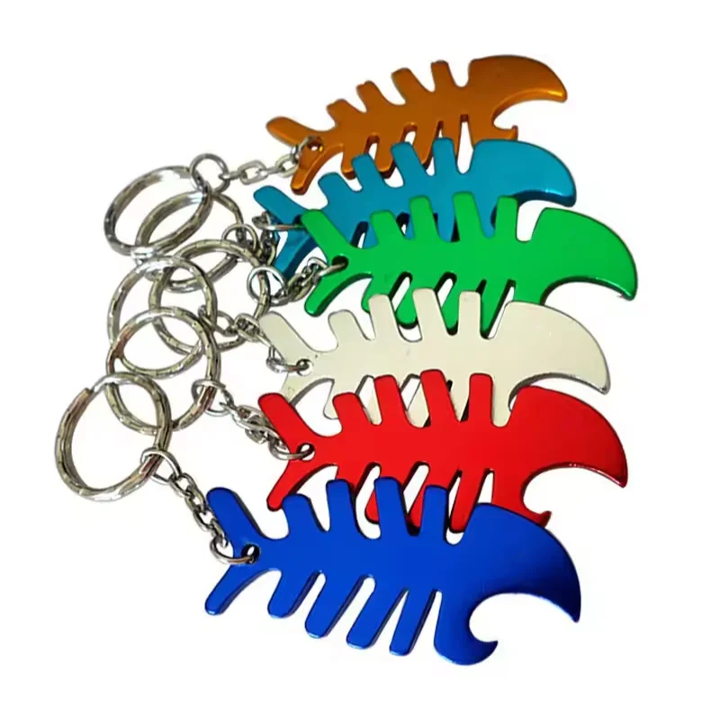 12PCSAluminum alloy mixed color set Fishbone Bottle Opener Keychain beer bottle opener，Men's Bar Gifts，Husband、Dad、My boyfriend'