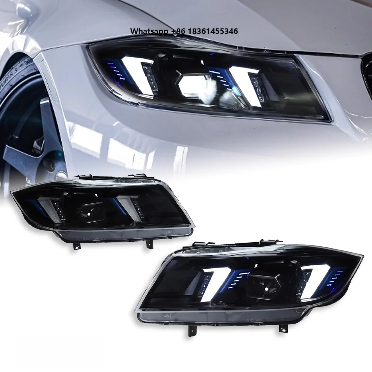 

LED Headlights for 3 Series Headlights Assembly for E90 with Fangs LED Lens DRL Turn Signals 2005 to 2012