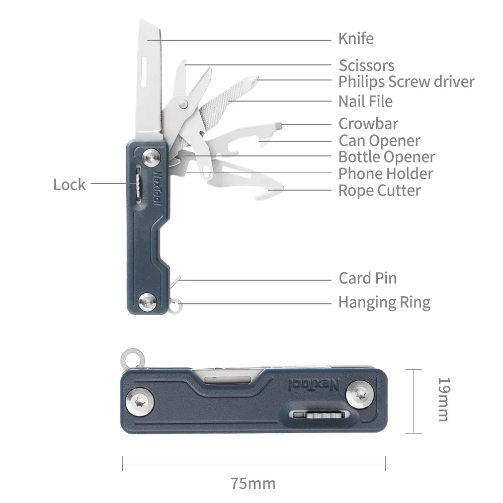 Imagem -04 - Nextool-edc Multitools Faca Multifuncional Descompactar Faca Tesoura Chave de Fenda Dobrável Outdoor Camping Ferramenta 10 em 1