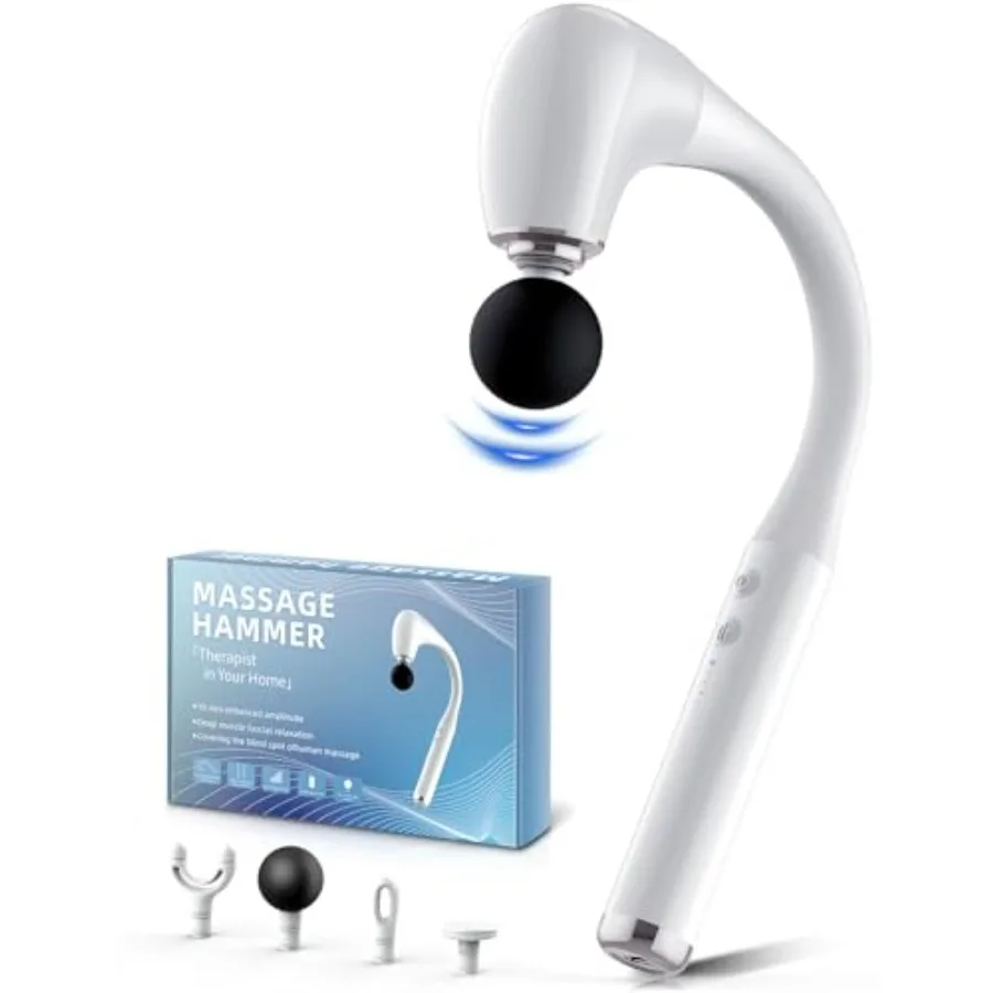

White Percussion Massage Gun with Upgraded Extension Handle, 10MM Massage Gun Deep Tissue, Muscles/Neck/Shoulders/Waist/Legs Massager Portable for Pain Relief