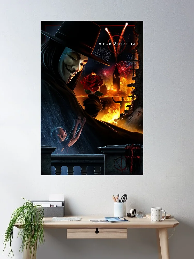 V for Vendetta Movie Art Print Canvas Poster, Living Room Decor, Home Wall Picture