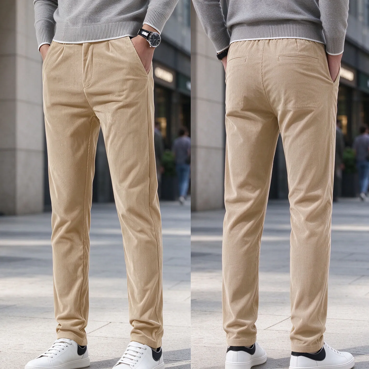 Men's Corduroy Tapered Pants Pleated Front Stretch Back Waist Casual Trousers Spring Autumn Winter Smart Casual Retro Work Pants