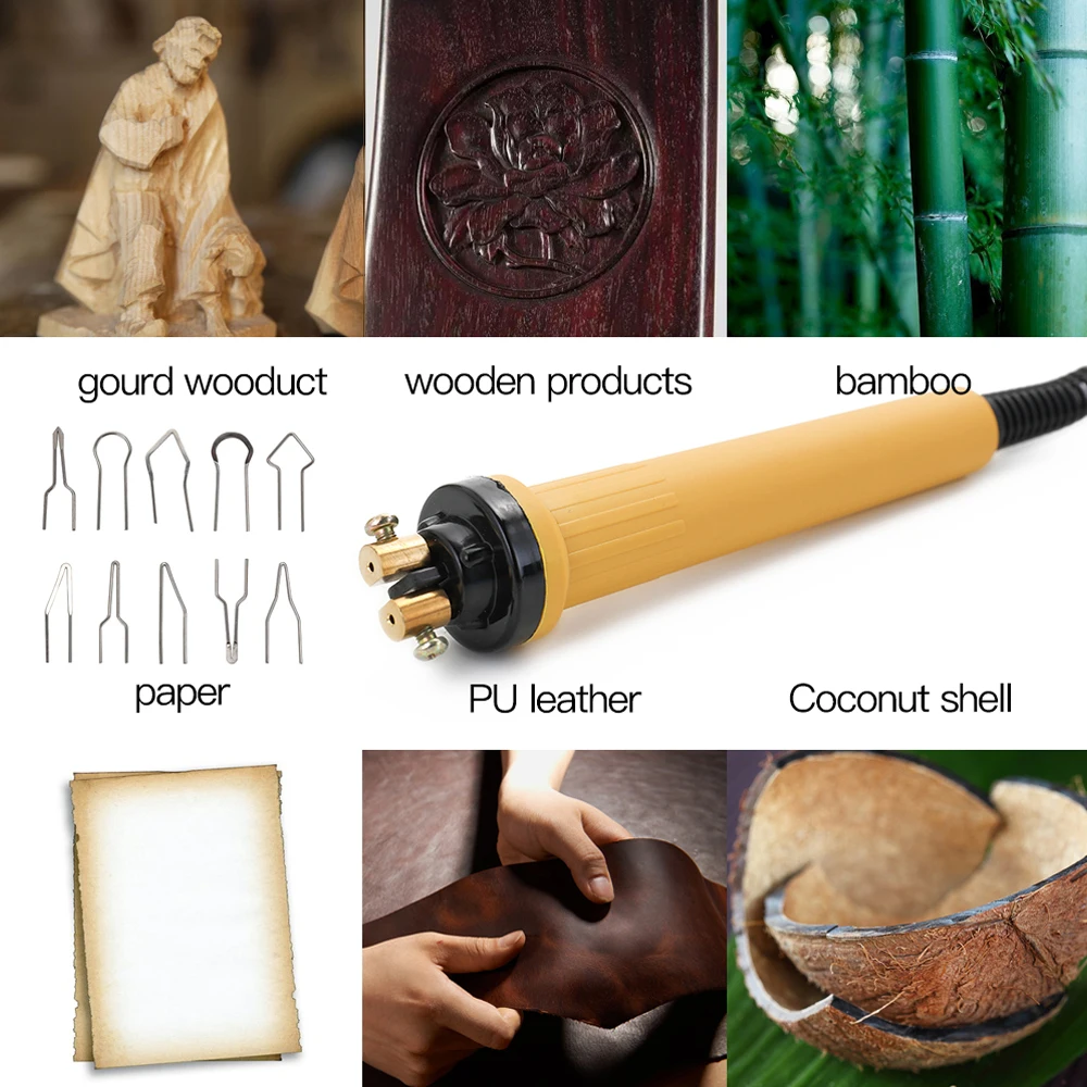 Professional Woodburning Kit 0-650℃ Adjustable Pyrography Pen 10 Wire Tips Electric Wood Burner for Gourd Crafts & Pyroengraving view 2