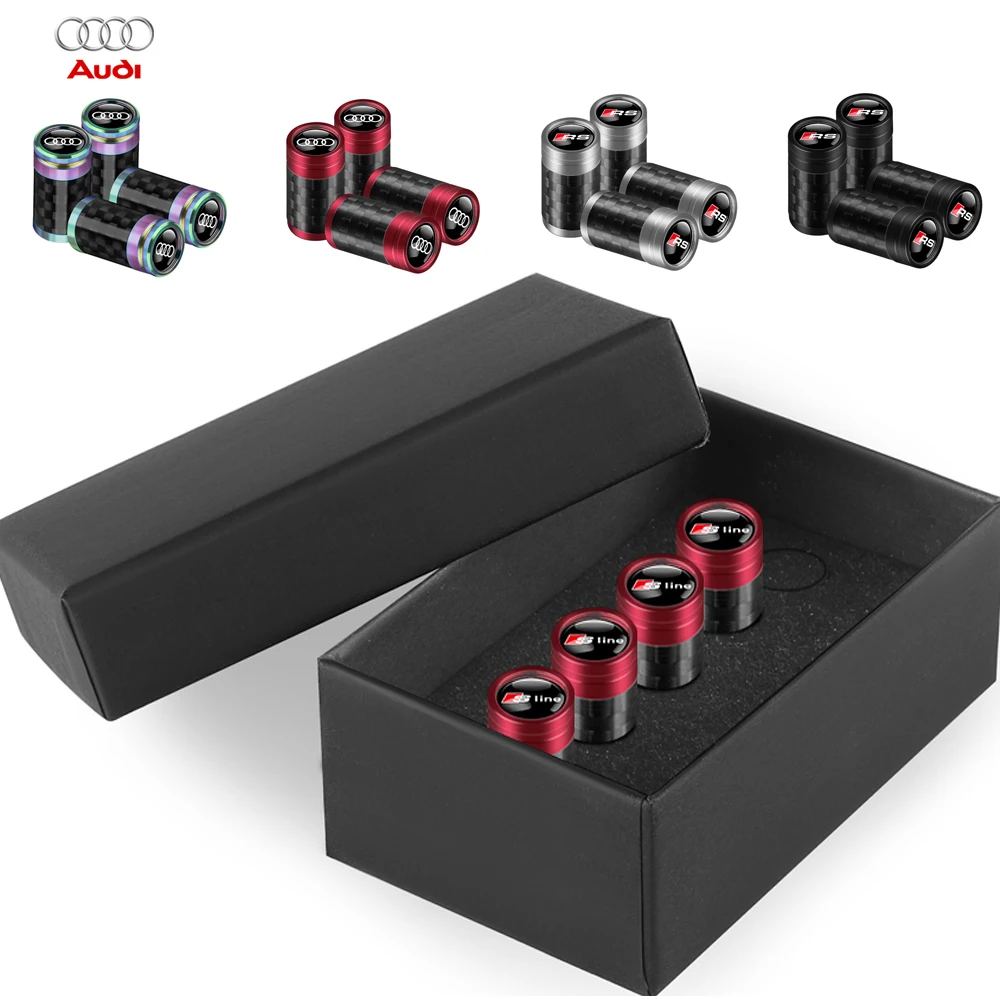 4 Uds. Accesorios para coche, tapas antipolvo para válvula de rueda de fibra de carbono para Audi Sline RS RS4 SQ5 Q5 A4 B9 B7 A1 A5 Q3 Q7 A6 C6 C7