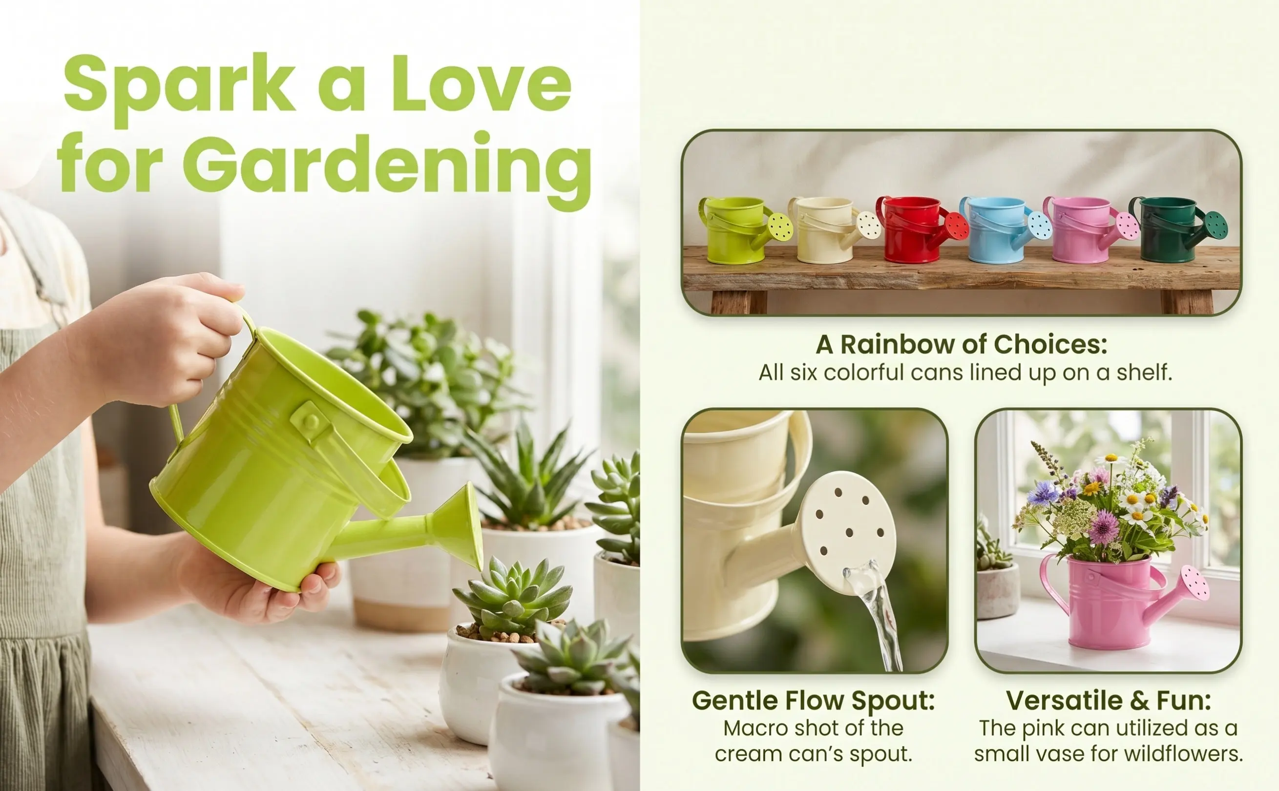 6Pcs Premium Iron Watering Kettle for Indoor Outdoor Use Light Easy Carry Garden Irrigation Tool Watering Can for