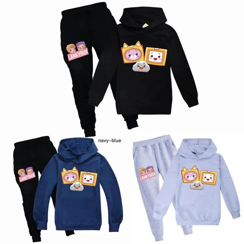 Lanky Box أنيمي بنين بنات هوديي + بانت البدلة أزياء الكرتون رياضية الاطفال ملابس هدايا العيد طفل ربيع الخريف معطف