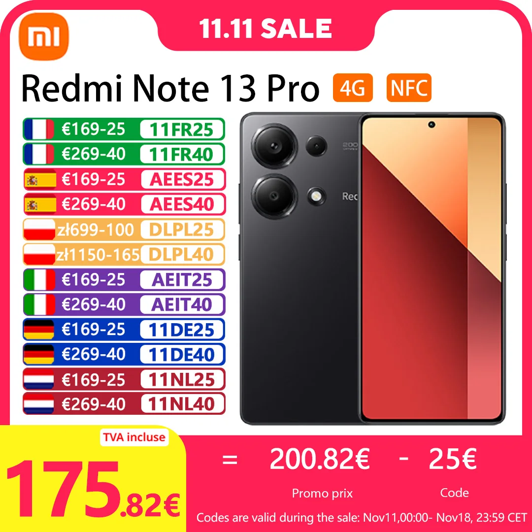 Xiaomi Redmi Note 13 Pro 4G Smartphones NFC Amole Screen FHD + 120HZ Charge 67W photo 200MP Device Global Version