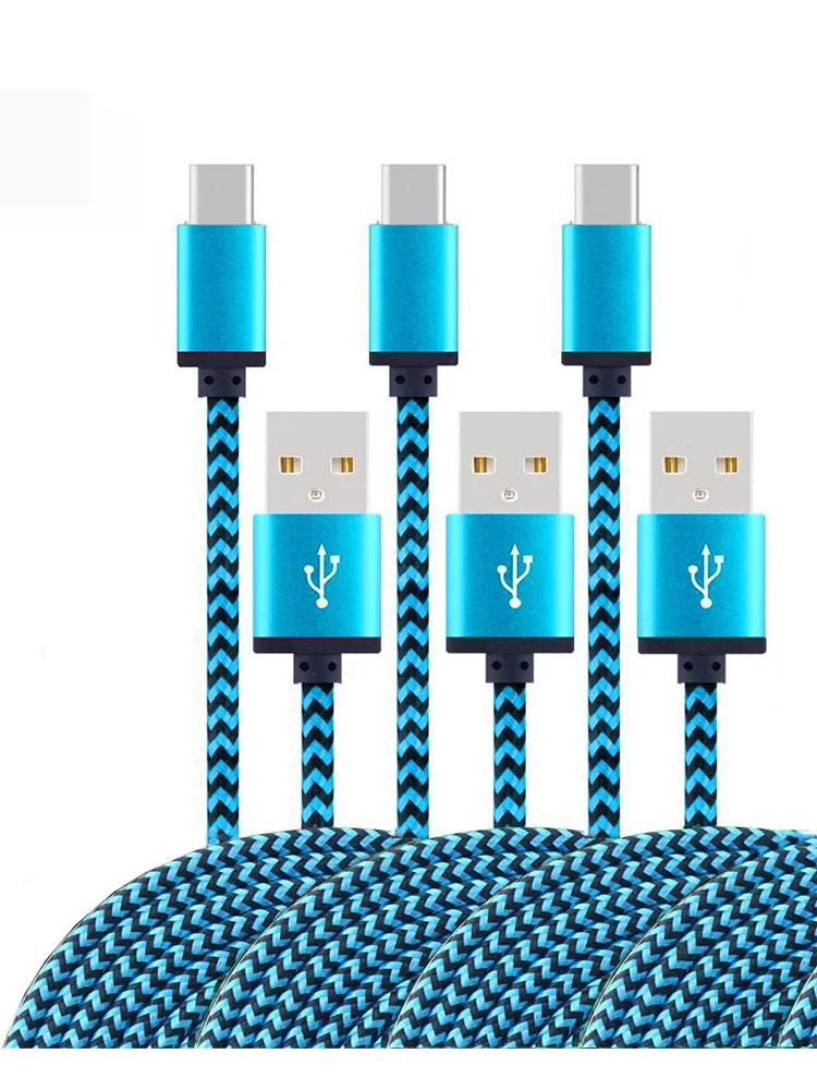 Câble USB Type C avec synchronisation de Date, charge rapide 2,4 a, pour téléphone portable Samsung Huawei Android, 1M 2M 3M, câble de chargeur en fil tressé en Nylon