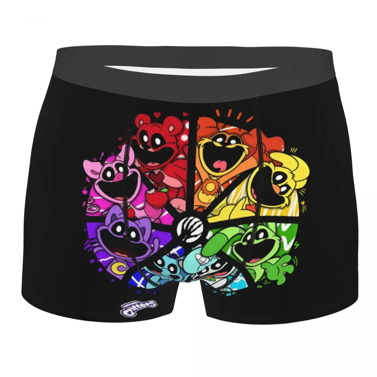 Custom Male Colorful Smiling Big Mouth Critters Group Underwear Scarry Animated Game Boxer Briefs Soft Shorts Panties Underpants