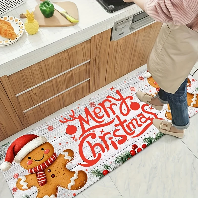 Kitchen Carpet Runner Set Gingerbread Man Merry Christmas White Wood Holiday Bedside Laundry Room Floor Bathroom Mat