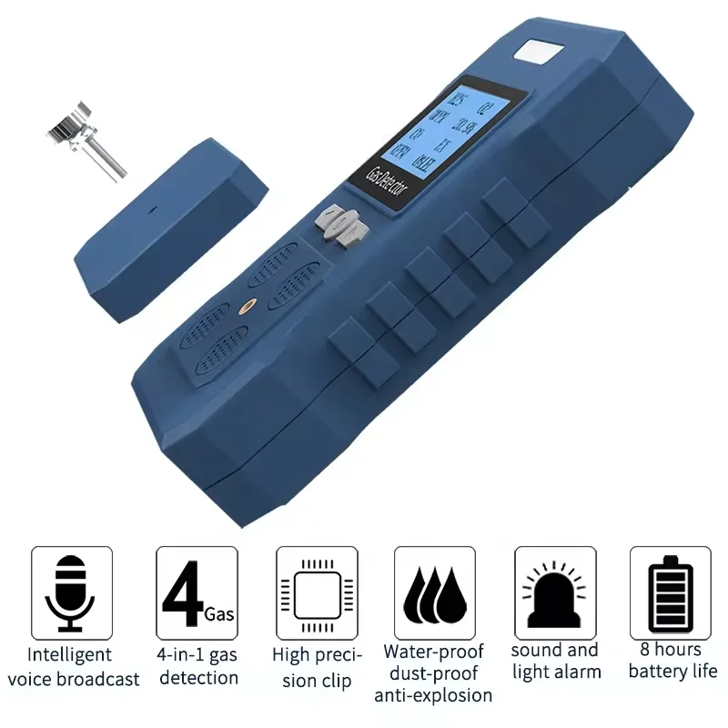 Detector de ar combustível portátil H2S Co O2 4 em 1 com micro clipe e alta precisão