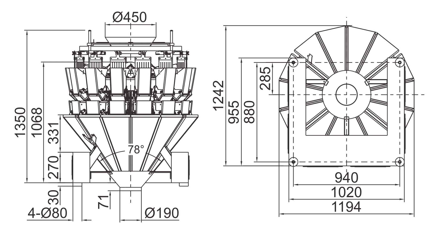 Vegetable 10 Head Multihead Weigher Packing Machine For Weighing And Packaging Tomato, Potato, Onion,jelly