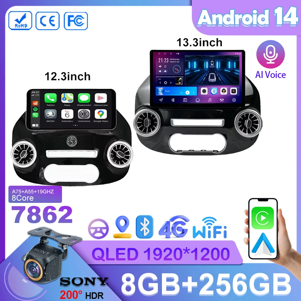 Car Android For Mercedes Vito W447 2014-2022 13 Inch Radio Stereo Multimedia Player 5G wifi GPS Navigation 1920*1200 7862 CPU BT