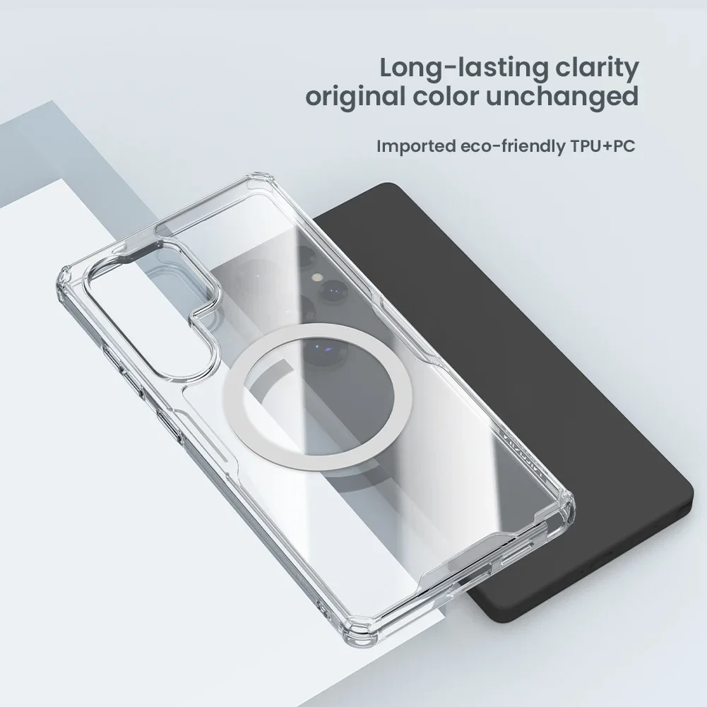 Etui magnetyczne Nillkin do Samsung Galaxy S25 Ultra S25 Plus S24 Ultra 5G, naturalne TPU, kompatybilne z ładowaniem bezprzewodowym, ramka ochronna na tył. — zdjęcie produktu 2