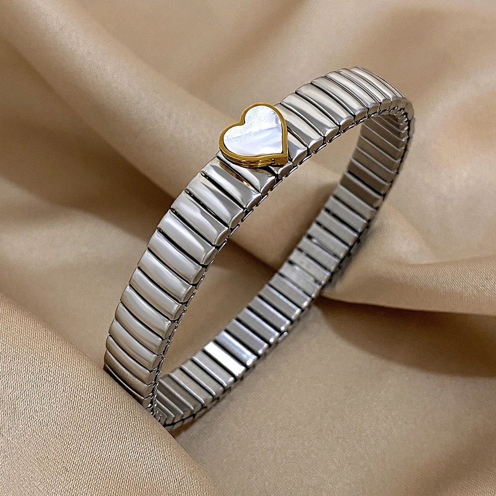 Lifefontier Elastic Stainless Steel Adjustable Bangles Bracelet For Women Men New Star Pearl Wristband Couple\'s Waterproof