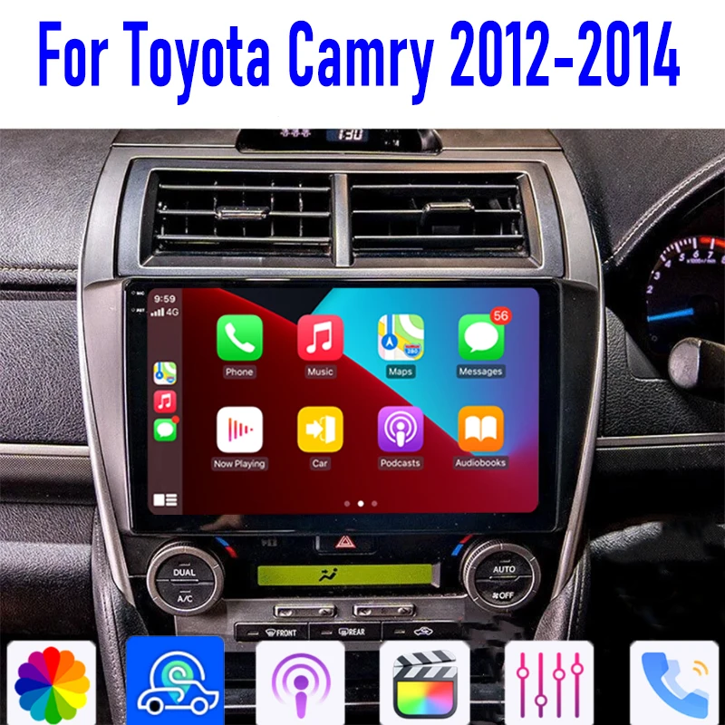

GPS 10" For Toyota Camry 2012-2014 Car Radio Wireless Apple Carplay Android 15 Google Map Steering Wheel Control WIFI 4GB-64GB