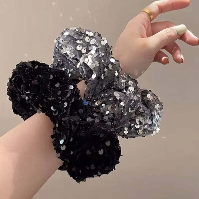 NEW Velvet Sequin Hair Scrunchies For Women Black Hairband Girls Head Rope High Ponytail Durable Loop Hair Accessories