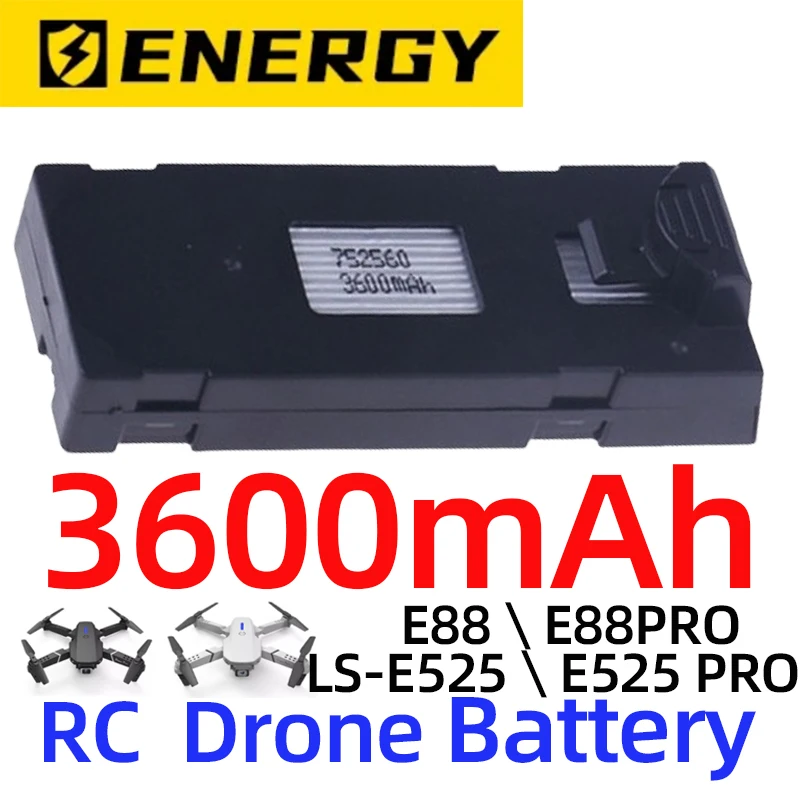 3600mAh E88 RC Drone Battery Accessory 3.7V For E88 E99 E88PRO Ls-E525 E525 P1 P5 K3  3.7V Battery Rc Part 1/2/3/5/10Pcs