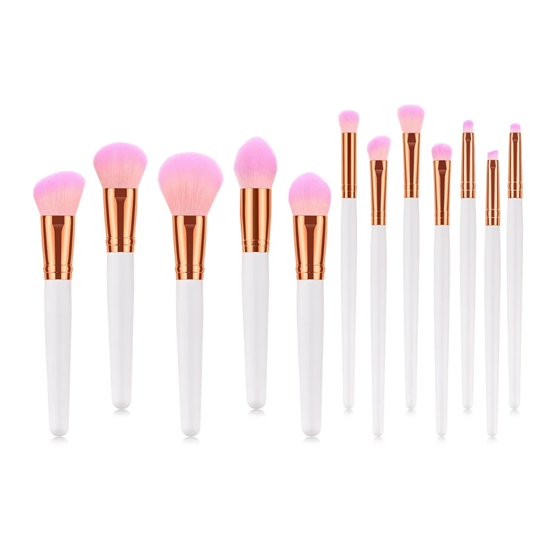 Set di pennelli per trucco premium per fard da 12 pezzi con manico in oro bianco - Strumenti cosmetici a guazzo per un'applicazione perfetta