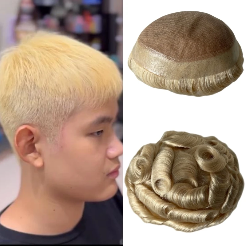 

Индийские девственные человеческие волосы золотого цвета # 613 Шелковый парик 7x9 с волнами 32 мм для белого человека