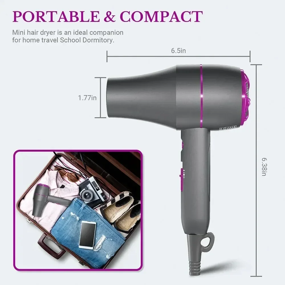 Professional Hair Dryer 1800W Powerful Negative Ions Strong Wind Blower Constant Temperature Collecting  Air Comb Nozzle Gear