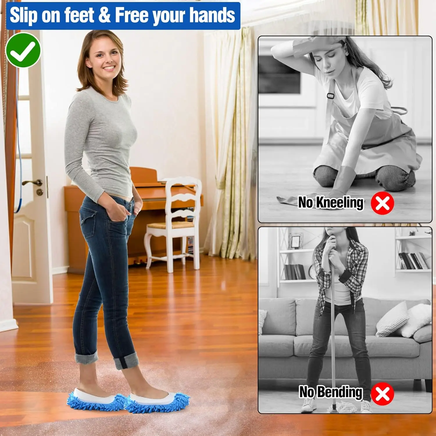 2 Pieces Chenille Lazy Mop Slippers Washable Shoe Cover Soft Microfiber Mop Socks Dust Hair Cleaning Sweep House Shoe Cover