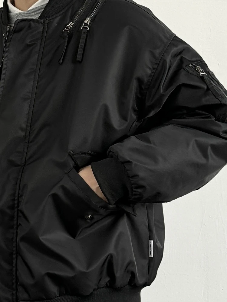 

Classic Zipper Design Loose Baseball Jaet for Men Retro Pilot Jaet Autumn Winter Faionable Pure Color Collar Youth