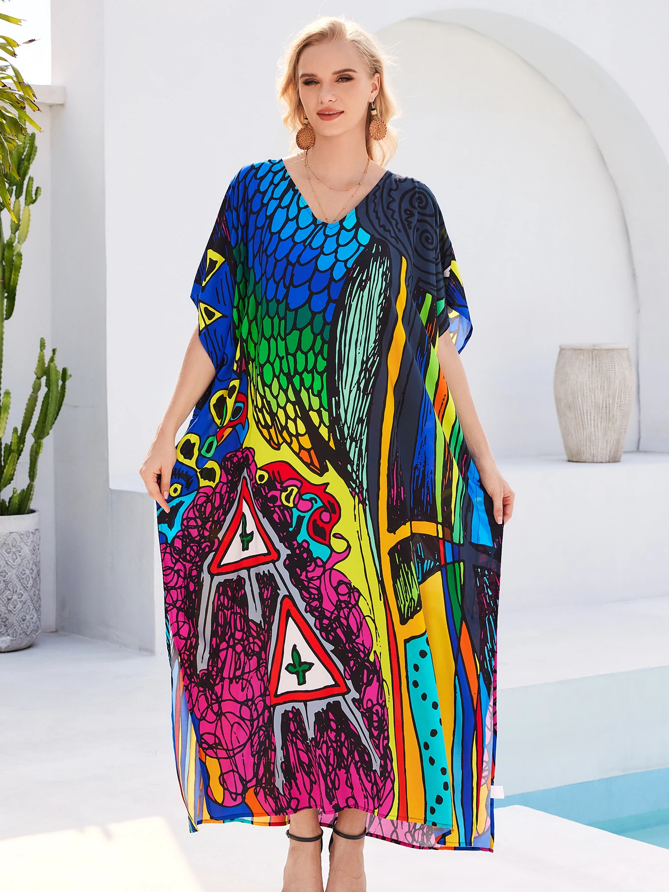 

Пляжный халат, свободная богемная длинная юбка большого размера, накидка на бикини