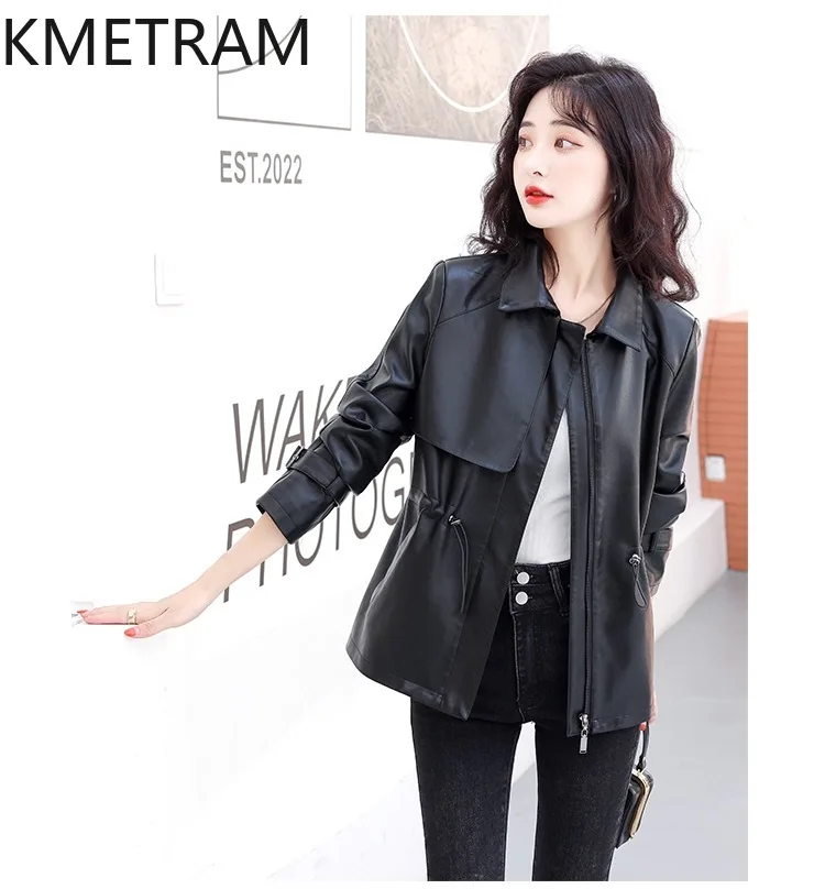 Kmetram echte Schaffell Lederjacke Frau Frühling Herbst kurze Damen bekleidung koreanische lose Damen mantel casaco de couro