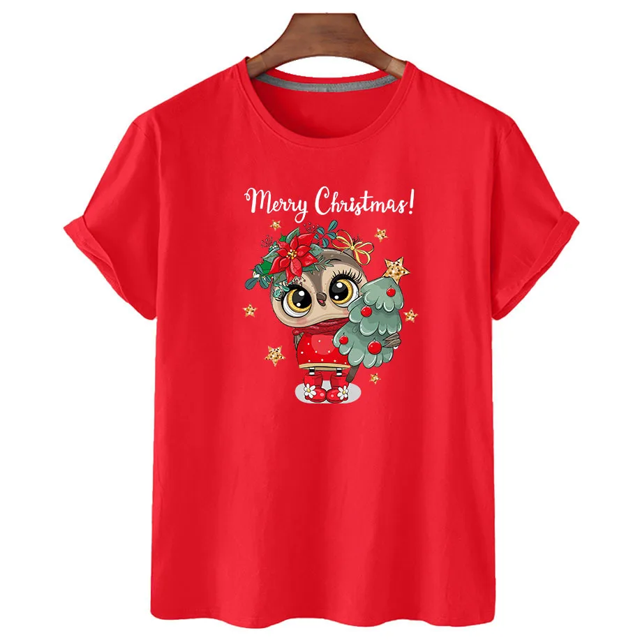 100% Cotton Christmas Print T-shirt 2022 Women's Fashion Shirt Unisex Short Sleeve O-neck T-shirt Summer Fashion Couple T-shirt