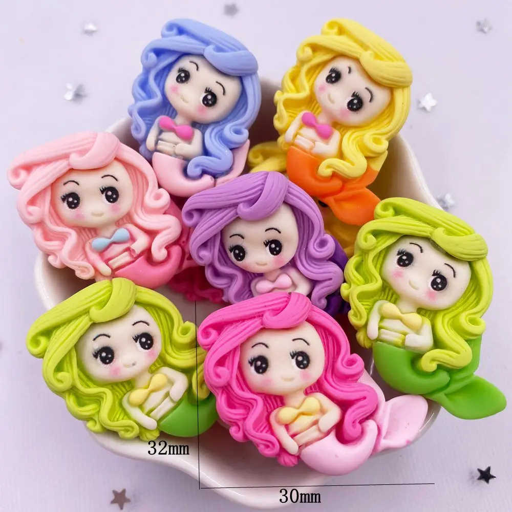 Painted Resin Kawaii Colorful Mermaid Princess Girl Flatback Stone Figurine 10PCS Scrapbook DIY Home Decor Crafts Accessories