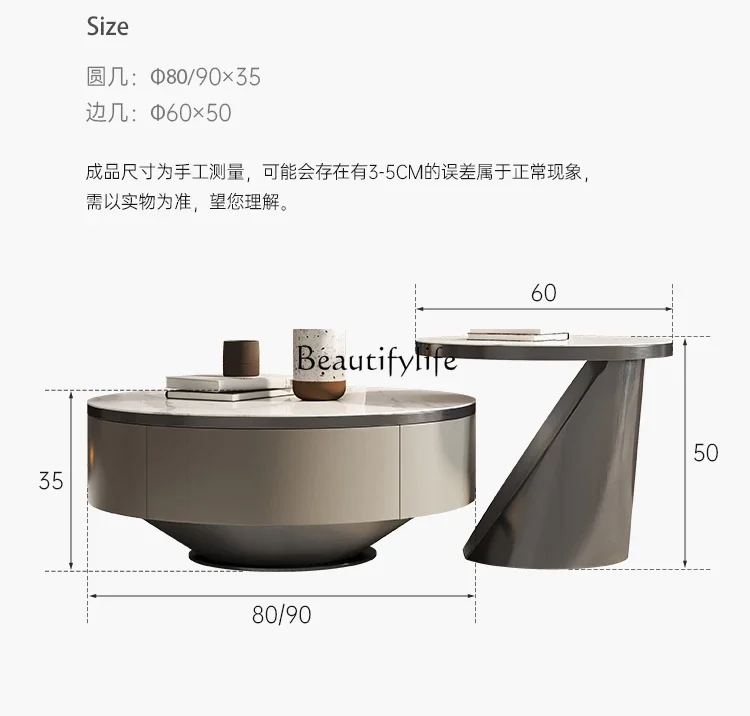 XX39 طاولة قهوة كبيرة وصغيرة مستديرة من ألواح الصخور مجموعة إيطالية بسيطة ومبتكرة وفاخرة وحديثة من الفولاذ المقاوم للصدأ #6