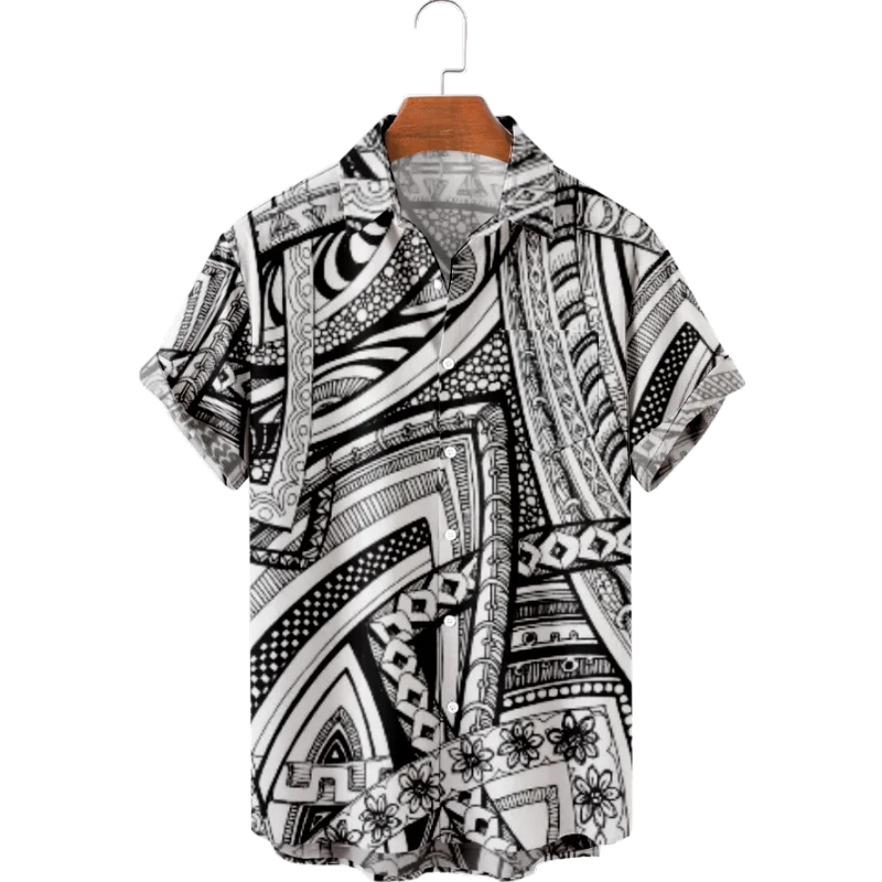 Men's Fashion Y2K T-Shirts Hawaiian Shirt Samoan Texture 3D Print Cozy Casual Short Sleeve Beach Oversized Clothes 02