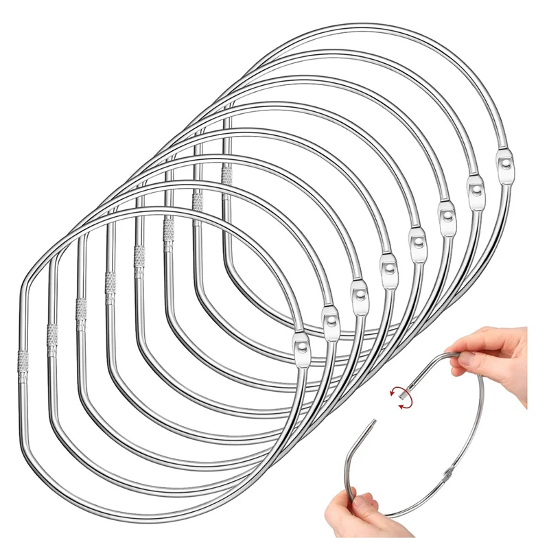 

A34R 8Pcs Nickel Plated Steel 6" D-Shaped Loose Leaf Binder Rings Book Keychain Key Washis Tape Rings