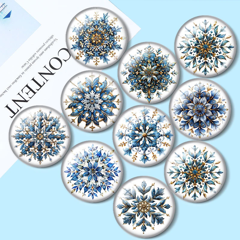 Snowflakes   12mm/16mm/18mm/20mm/25mm Round photo glass cabochon demo flat back Making findings keychain