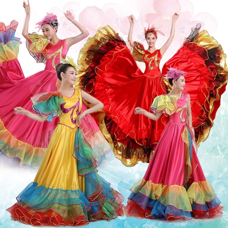 Spanisches Flamenco-Stierkampf-Kostüm für Damen, Eröffnungstanz, Vollrock-Kleid, spanische Bühnenaufführung, Tanzen, große Swing-Röcke