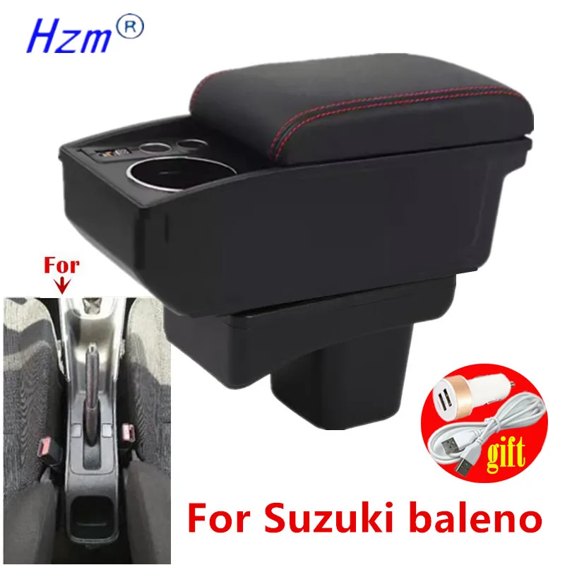 

Для Suzuki baleno подлокотник 2017 2018 2019, двухслойный ящик для хранения, USB-порт, подстаканник, модернизированные аксессуары для интерьера автомобиля