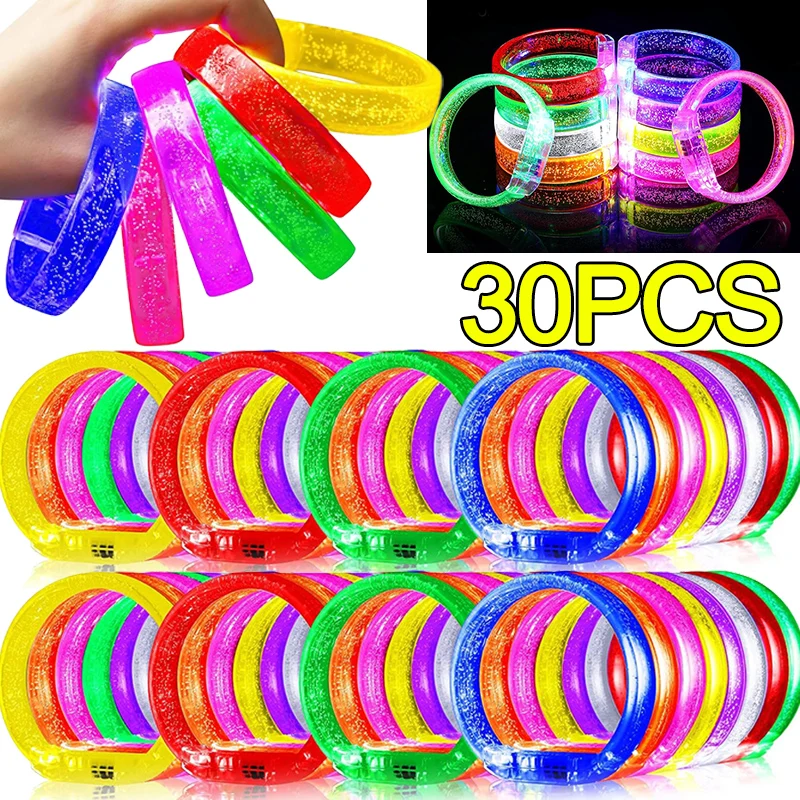 1-30PCS LED Luminous Bracelets Glow Sticks Bangle Light Up Wristbands Glow in The Dark Neon Bracelet Kids Adults Party Supplies