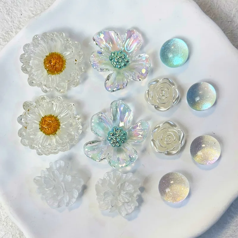 Fashion Shoe Charms Set Accessories Hole Shoe Buckle Summer Resin Daisy Pearl White Flower DIY Sandals Clogs Decorations Gifts