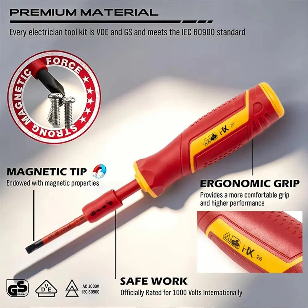 Multi-Purpose Insulated Screwdriver Set Magnetic Phillips Slotted Bits Interchangeable Electrician Tool Motorcycle Repair