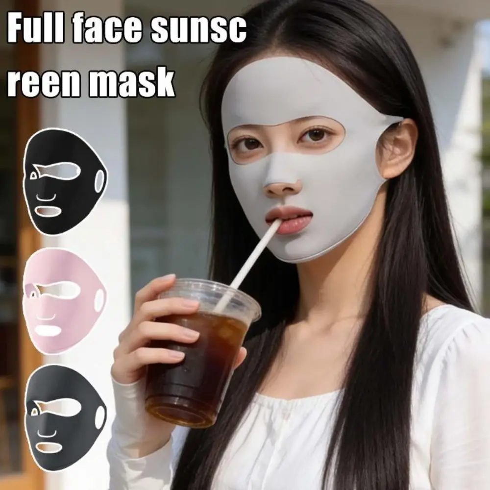 

Fashion Ice Silk Sun Protection Mask Full Face Dustproof Anti-UV Neck Scarf Breathable Sunscree Sunshade Face Mask Summer