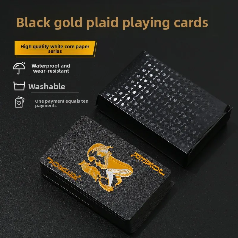 

Покерные карты с золотой фольгой: креативный дизайн, золотисто-черная решетка, Тухао Доллар, золотой солитер, специальные матовые, износостойкие