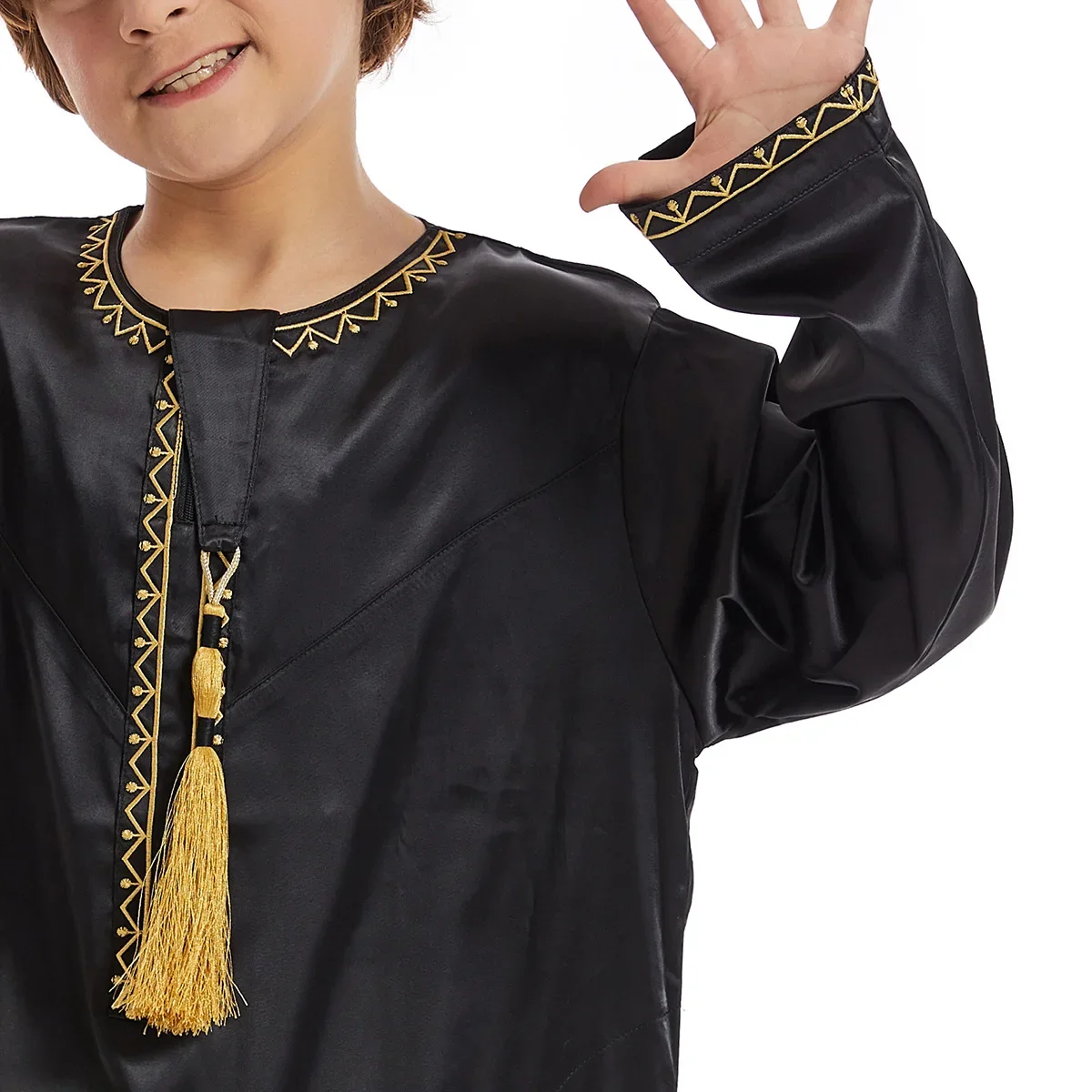 Eid niños musulmanes Abaya Ramadán Jubba oración Thobe niño niños Abayas Islam vestido largo Kaftan Dubai árabe borla Dishdasha