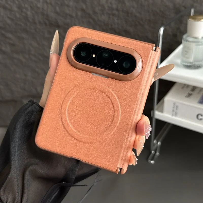 

Fashion Solid Leather Skin Protector For Huawei Pura X Max Case Middle Folding Dual Hinge For Magsafe Mobile Phone Back Cover