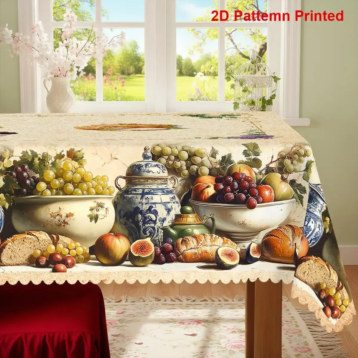 1pc Tropical Fruit Theme Tablecloth, Durable Polyester Tablecloth, Retro Style for Spring and Summerxzj