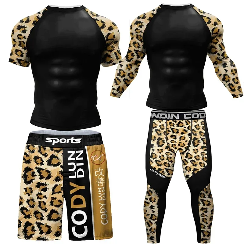 

MMA Boxing Rashguard Muay Thai Sport Compression Set Men Bodybuilding Workout Sportswear Training Fitness GYM Clothing Tracksuit