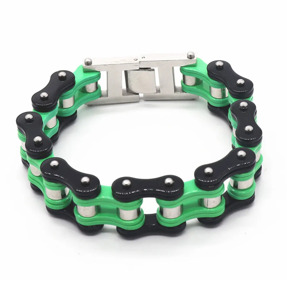 Heavy Sturdy Mens Bracelets Green Motorcycle Biker Bicycle Chain Link Bracelets For Men/Women Punk Jewelry Holiday Gift