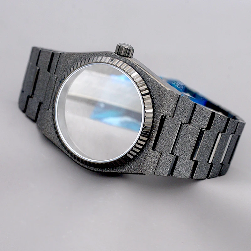 Mod Black Case Grit Nail Sand Effect Watch Case Super Player PRX Sapphire Glass Fit NH34 4R35 4R36 NH35 NH36 Gift Case