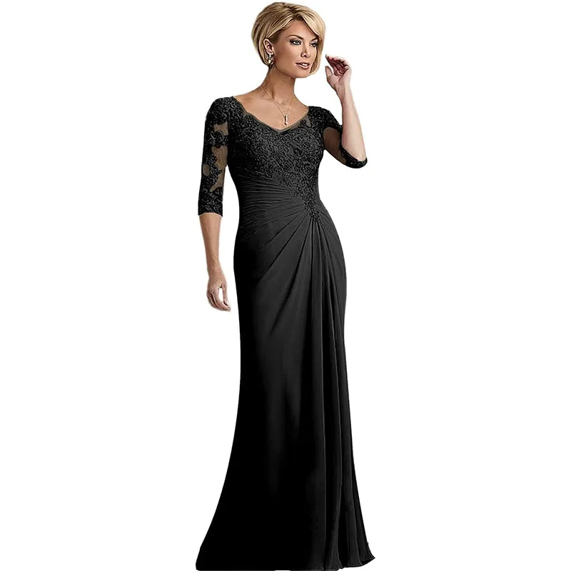 Apliques de encaje Vestidos para madre de la novia para boda 2025 Vestido de gasa con volantes para madre del novio