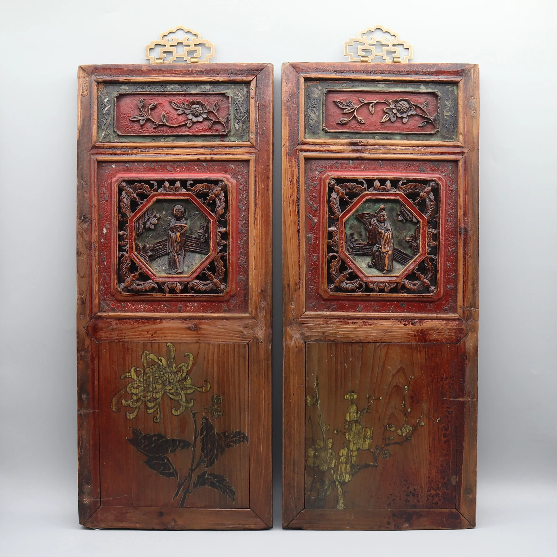 

Collectible Old Wood Carvings, Set of 2 Figurine Panels, Wall Decoration, Chinese Antique